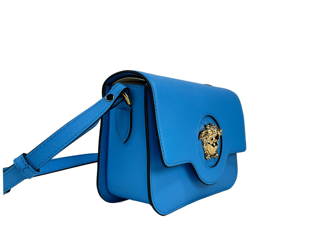 Versace La Medusa Blue Leather Shoulder Crossbody Bag Purse Versace