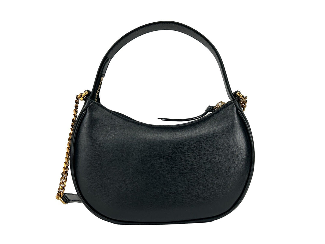 Versace Quilted Black Leather Half Moon Chain Crossbody Bag Versace