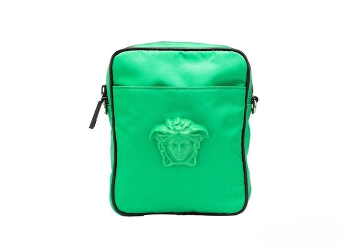 Versace Small Bright Green Nylon Fabric Medusa Crossbody Messenger Bag Purse Versace