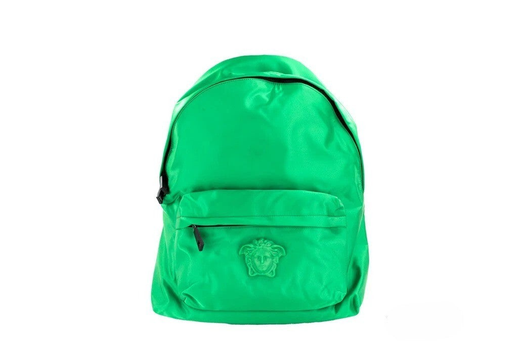 Versace Large Bright Green Nylon Fabric Medusa Shoulder Backpack Bookbag Versace