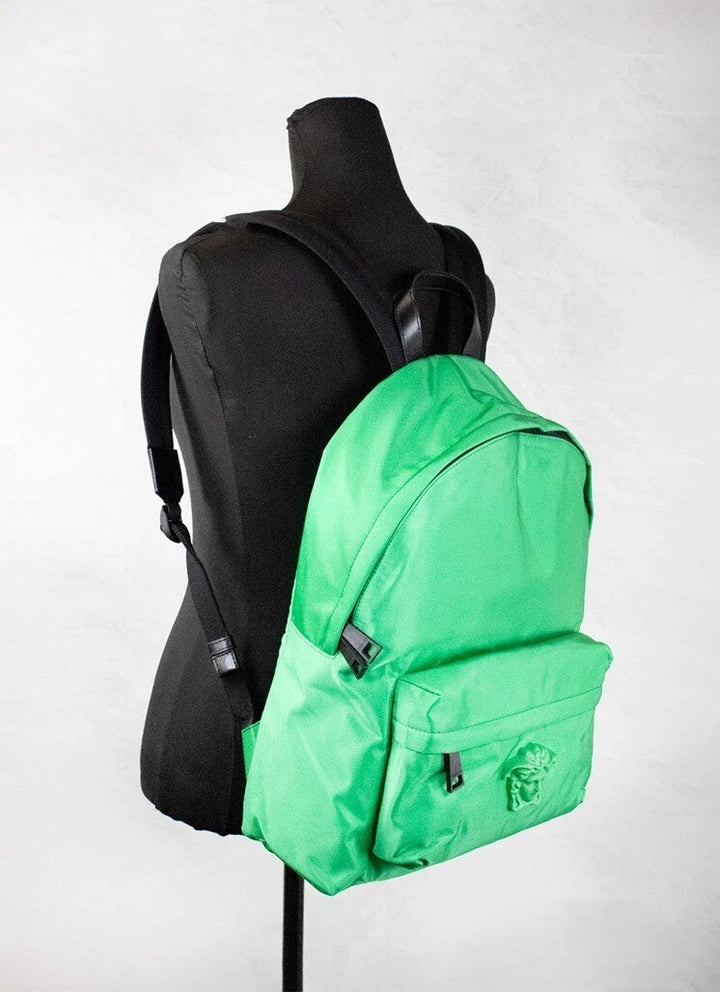 Versace Large Bright Green Nylon Fabric Medusa Shoulder Backpack Bookbag Versace