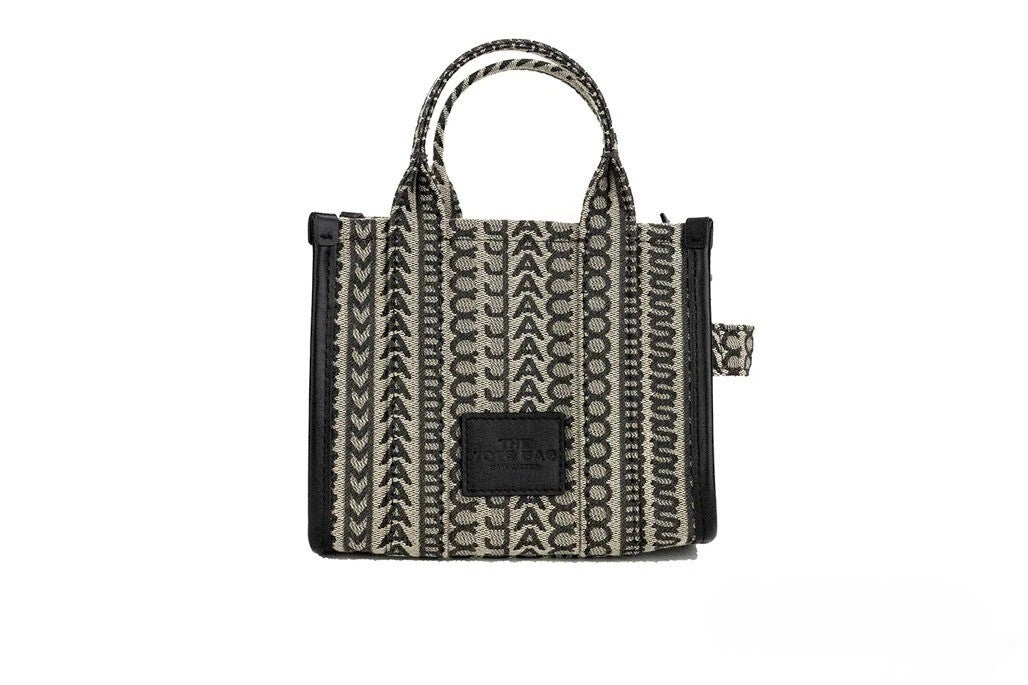 Marc Jacobs The Monogram Beige Mini Tote Woven Jacquard Canvas Crossbody Handbag Marc Jacobs