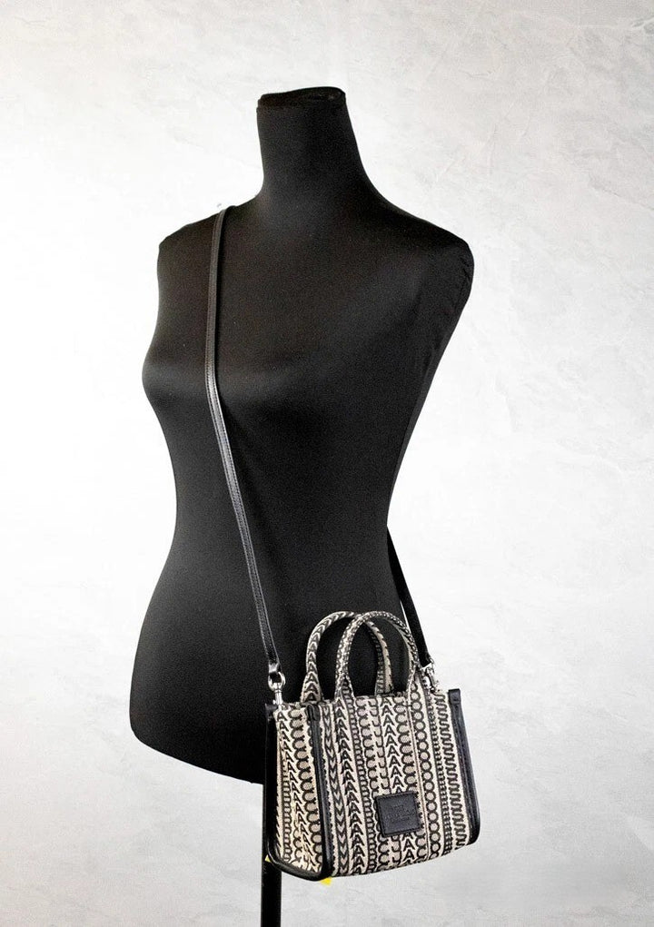 Marc Jacobs The Monogram Beige Mini Tote Woven Jacquard Canvas Crossbody Handbag Marc Jacobs