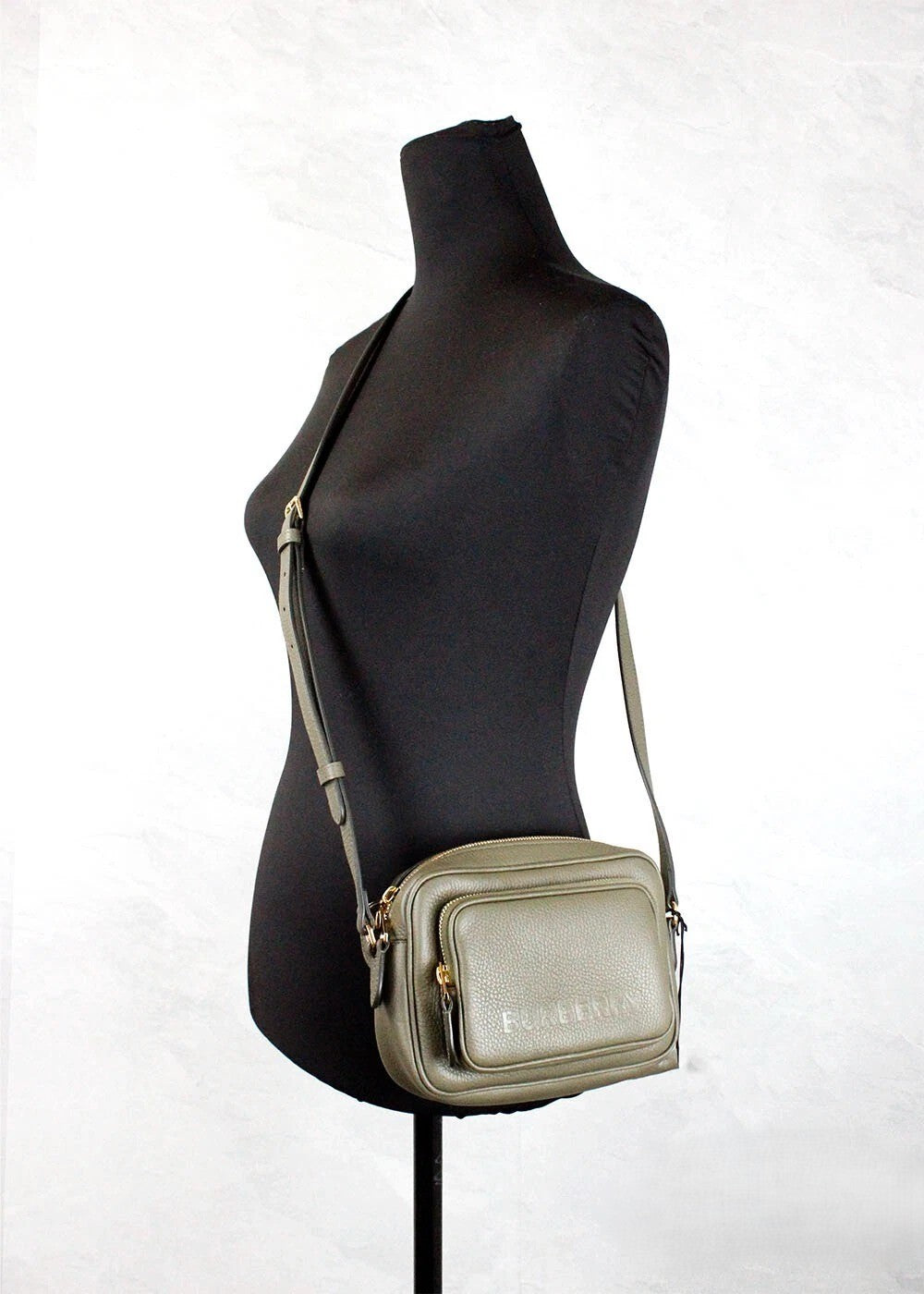 Burberry Small Branded Dark Fern Green Grainy Leather Camera Crossbody Bag Burberry