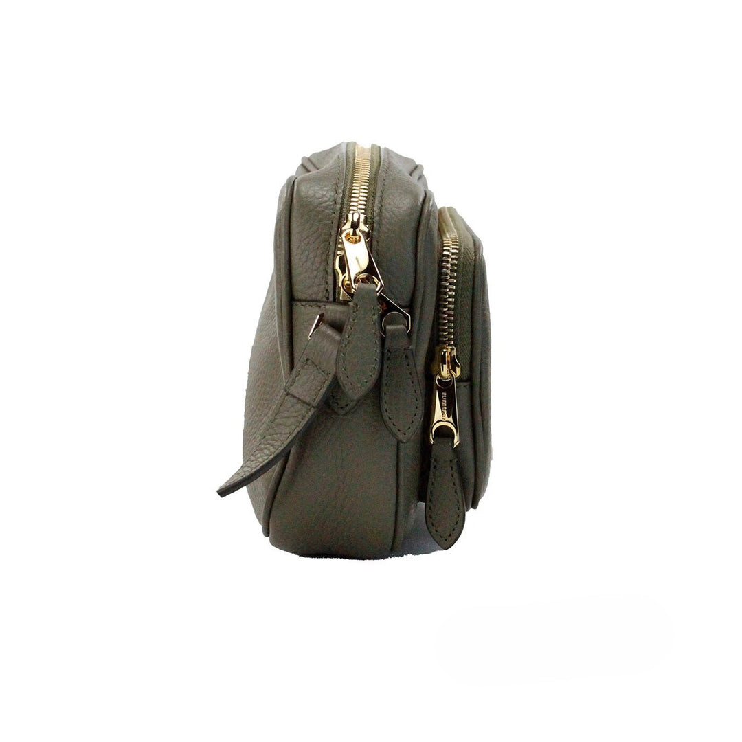 Burberry Small Branded Dark Fern Green Grainy Leather Camera Crossbody Bag Burberry