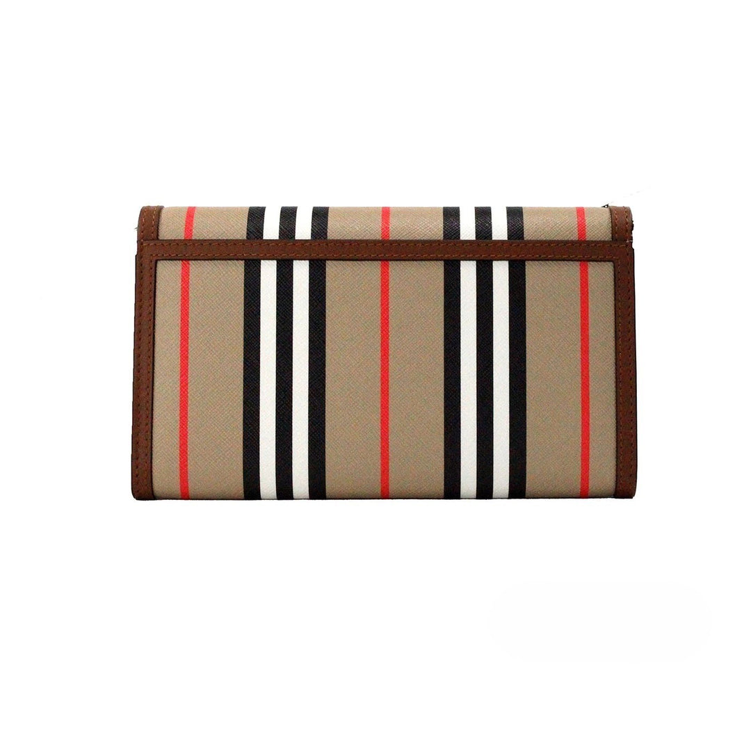 Burberry Hannah Icon Stripe Archive Tan E-Canvas Leather Wallet Crossbody Bag Burberry