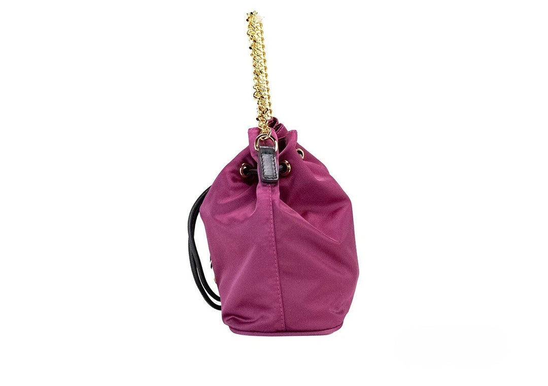 Versace Small Dahlia Nylon Medusa Pendant Bucket Chain Crossbody Bag Purse Versace