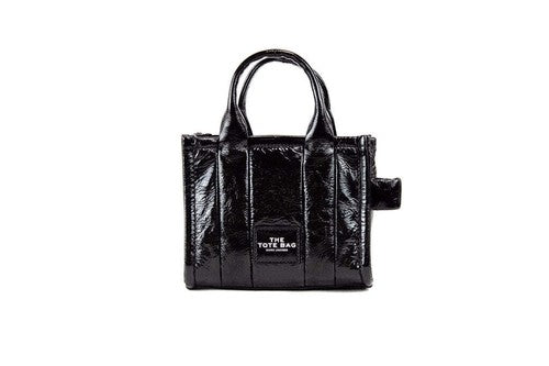 Marc Jacobs The Shiny Crinkle Micro Tote Black Leather Crossbody Bag Handbag Marc Jacobs