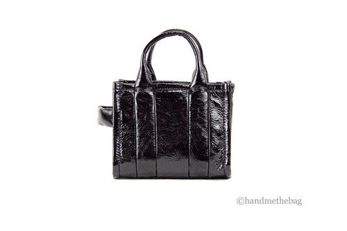 Marc Jacobs The Shiny Crinkle Micro Tote Black Leather Crossbody Bag Handbag Marc Jacobs