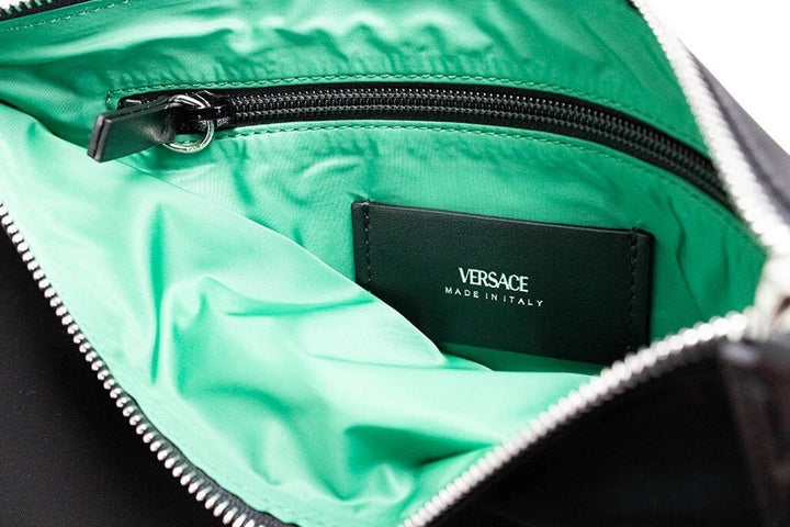 Versace Large Black Nylon Fabric Medusa Convertible Pouch Clutch Wristlet Bag Versace