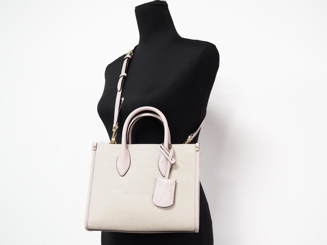 Michael Kors Mirella Small Powder Blush Canvas Shopper Crossbody Handbag Purse Michael Kors