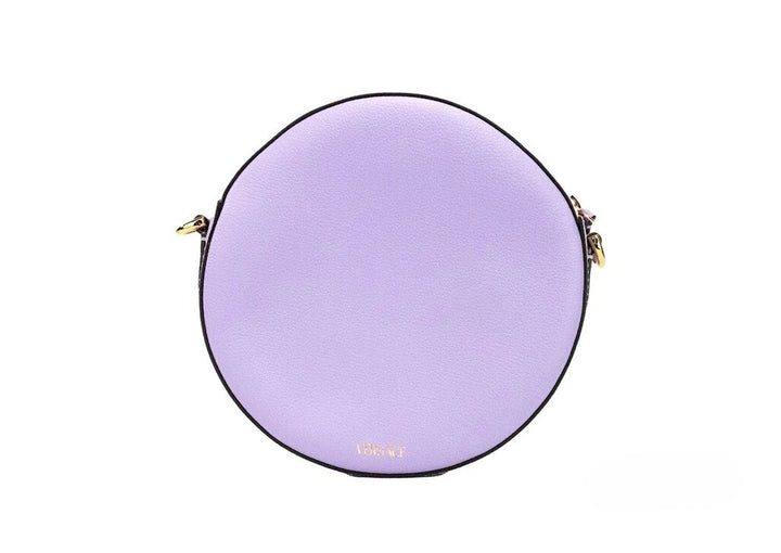Versace Round Disco Lilac Pebbled Leather Camera Case Crossbody Bag Purse Versace