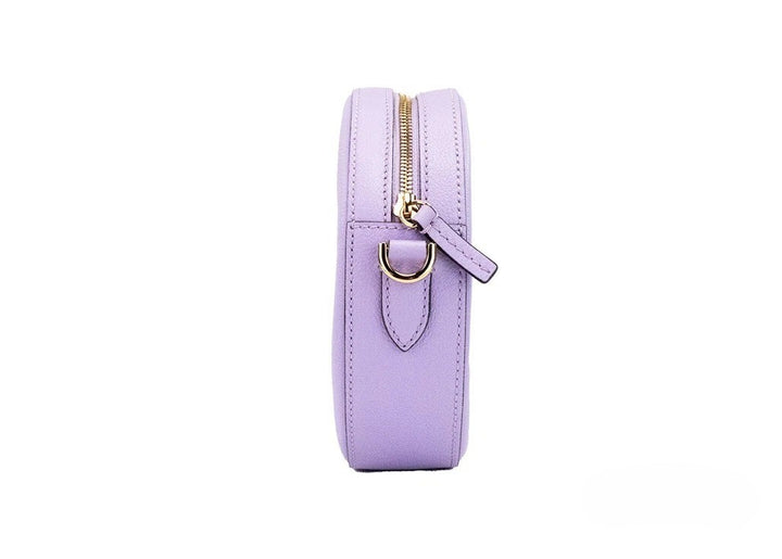 Versace Round Disco Lilac Pebbled Leather Camera Case Crossbody Bag Purse Versace