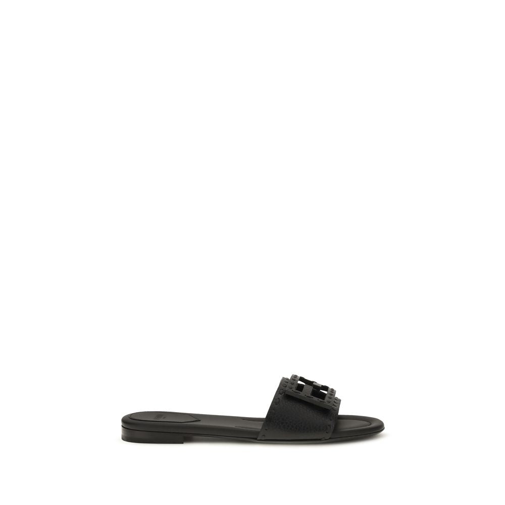 Black Calf Leather Bos Taurus Flat Sandals Fendi
