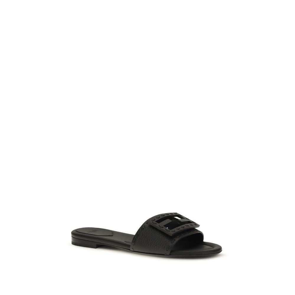 Black Calf Leather Bos Taurus Flat Sandals Fendi