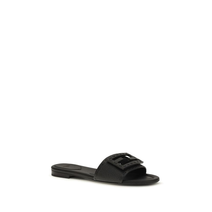 Black Calf Leather Bos Taurus Flat Sandals Fendi