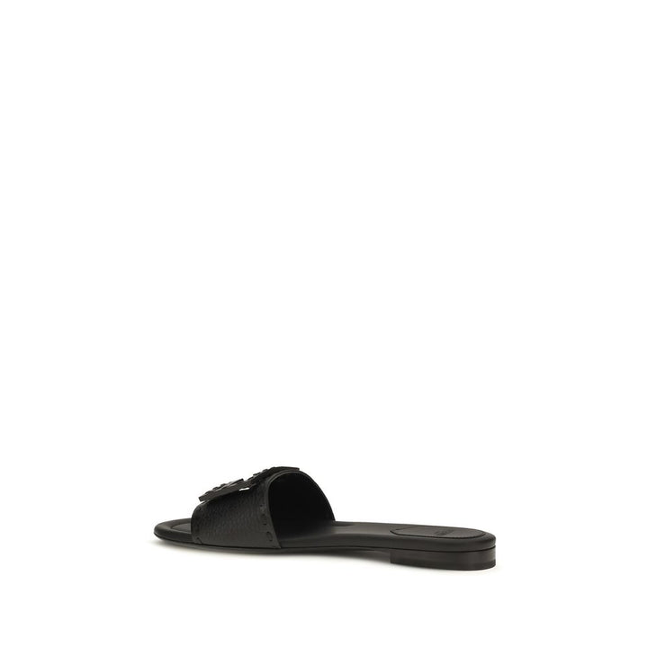 Black Calf Leather Bos Taurus Flat Sandals Fendi