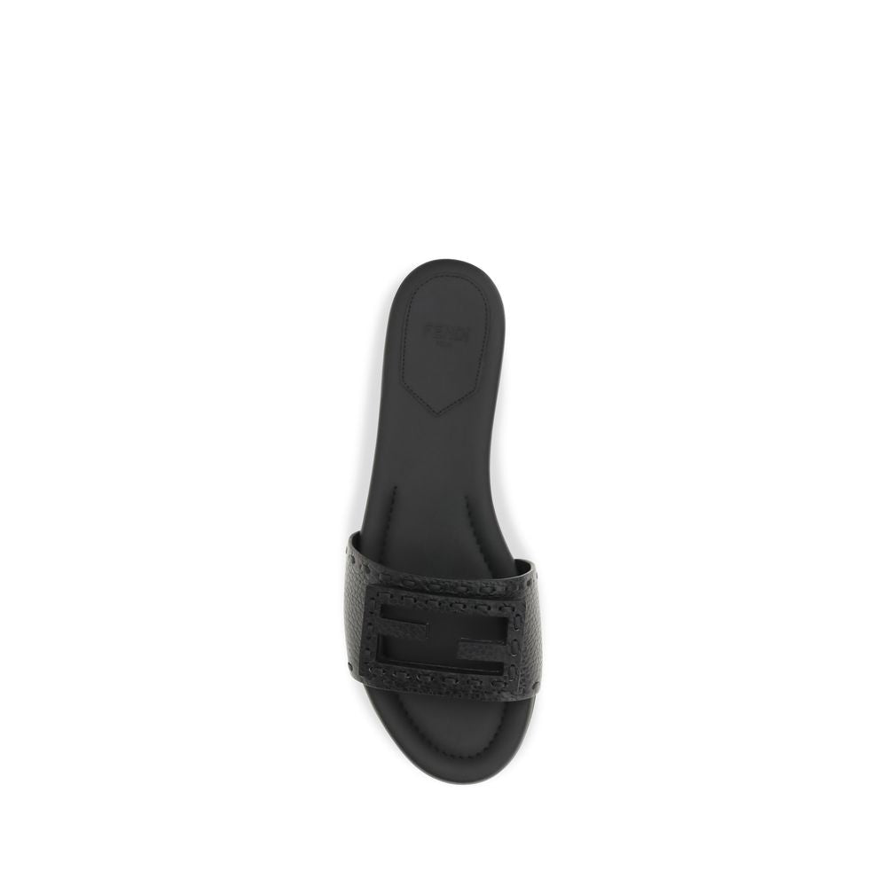 Black Calf Leather Bos Taurus Flat Sandals Fendi