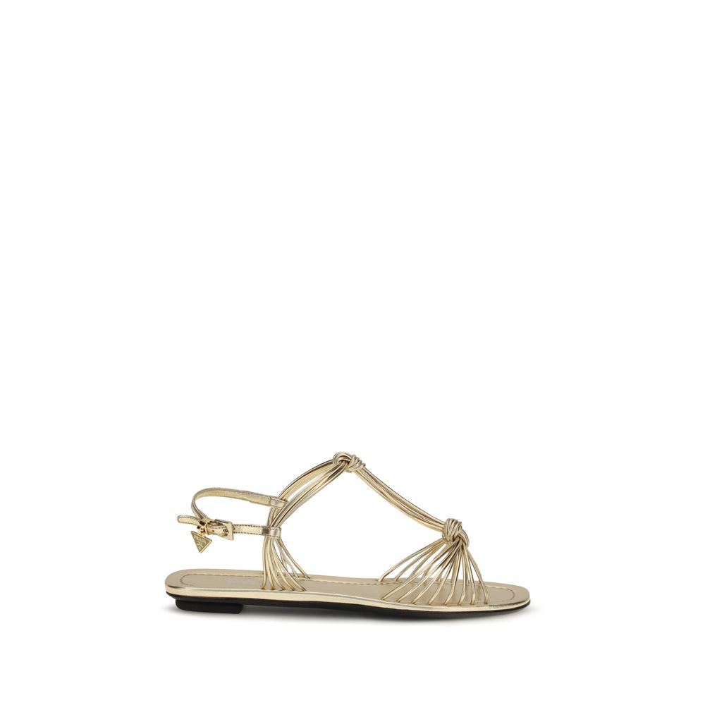 Gold Calf Leather Bos Taurus Flat Sandals Prada
