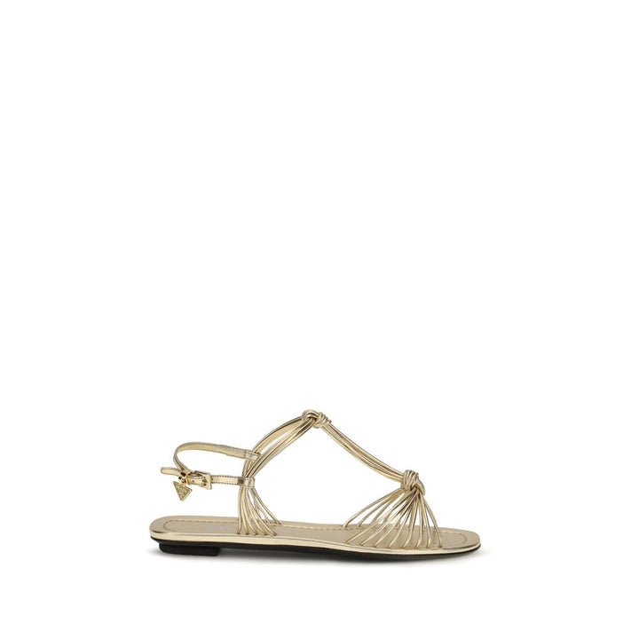 Gold Calf Leather Bos Taurus Flat Sandals Prada
