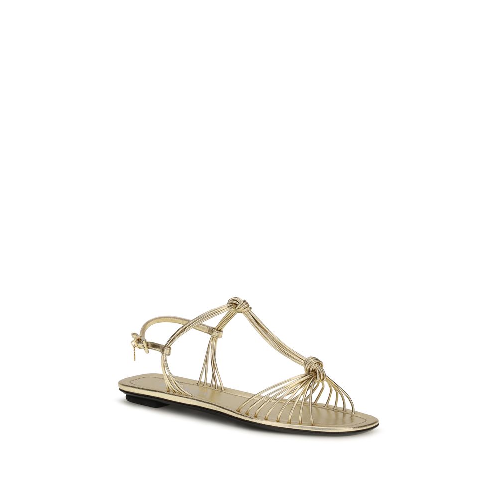Gold Calf Leather Bos Taurus Flat Sandals Prada