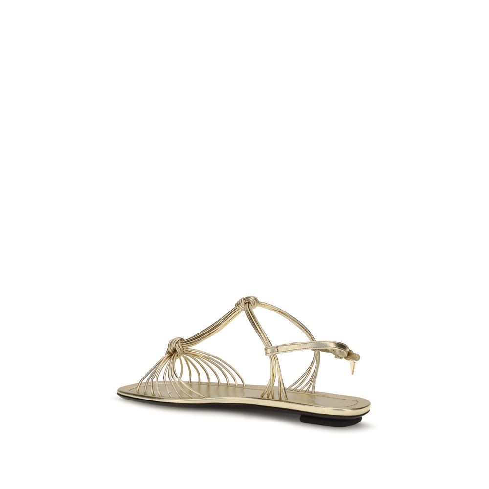 Gold Calf Leather Bos Taurus Flat Sandals Prada