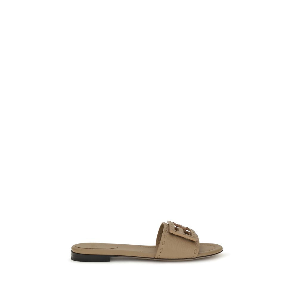 Beige Calf Leather Bos Taurus Flat Sandals Fendi