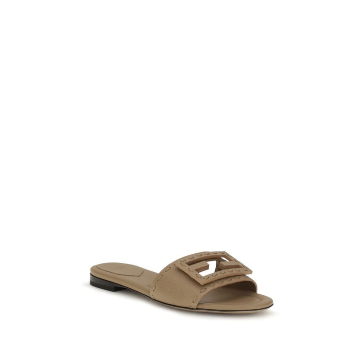 Beige Calf Leather Bos Taurus Flat Sandals Fendi