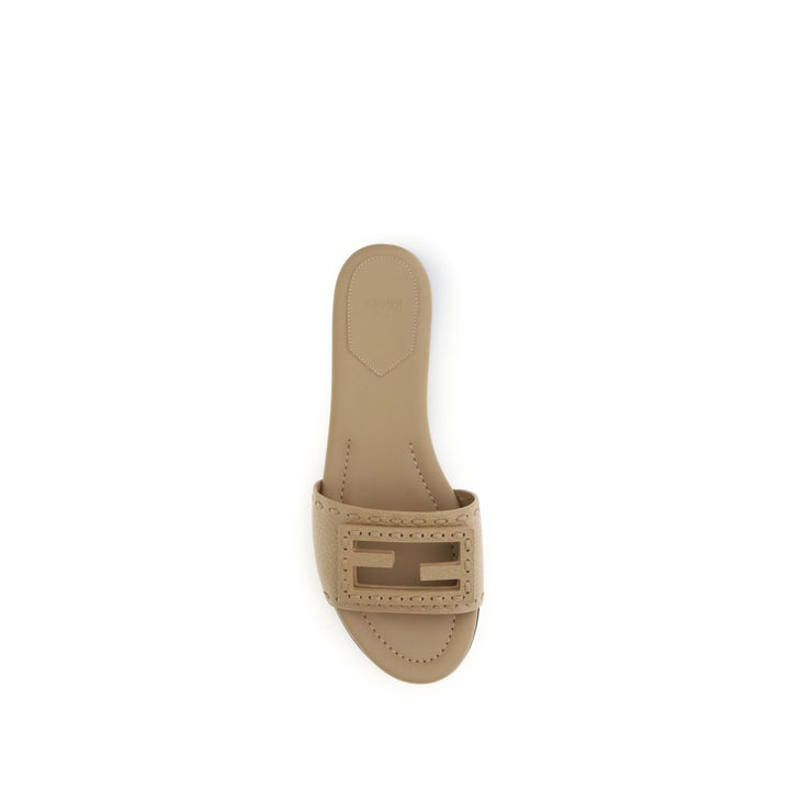 Beige Calf Leather Bos Taurus Flat Sandals Fendi