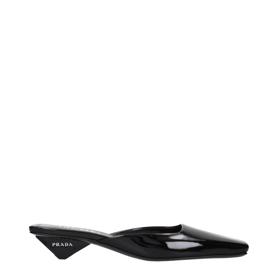 Black Leather Flat Sandals Prada