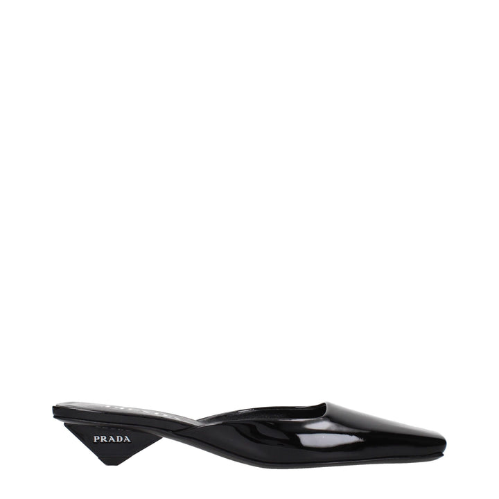 Black Leather Flat Sandals Prada