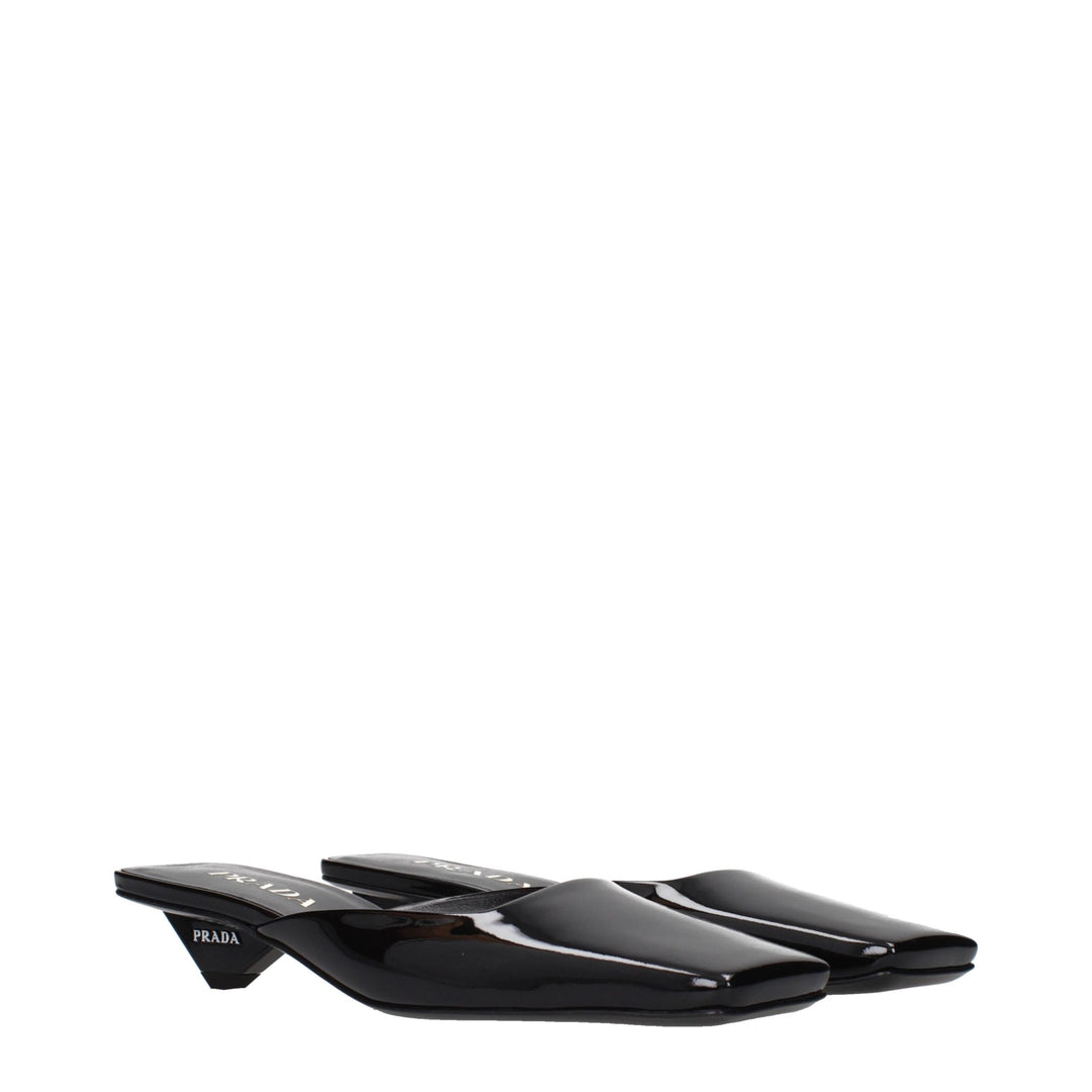 Black Leather Flat Sandals Prada