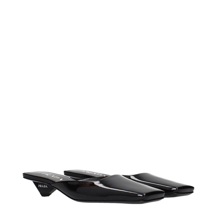 Black Leather Flat Sandals Prada