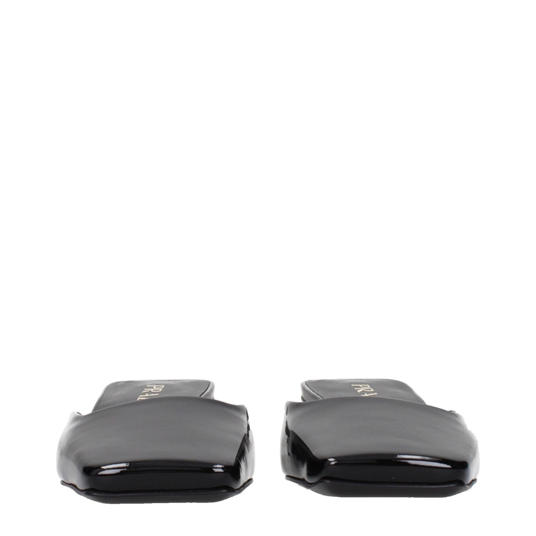 Black Leather Flat Sandals Prada