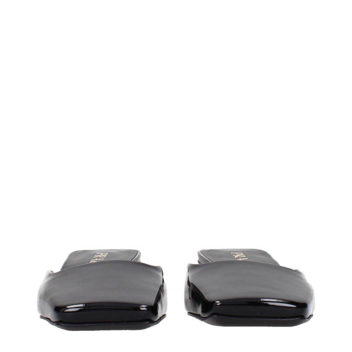 Black Leather Flat Sandals Prada