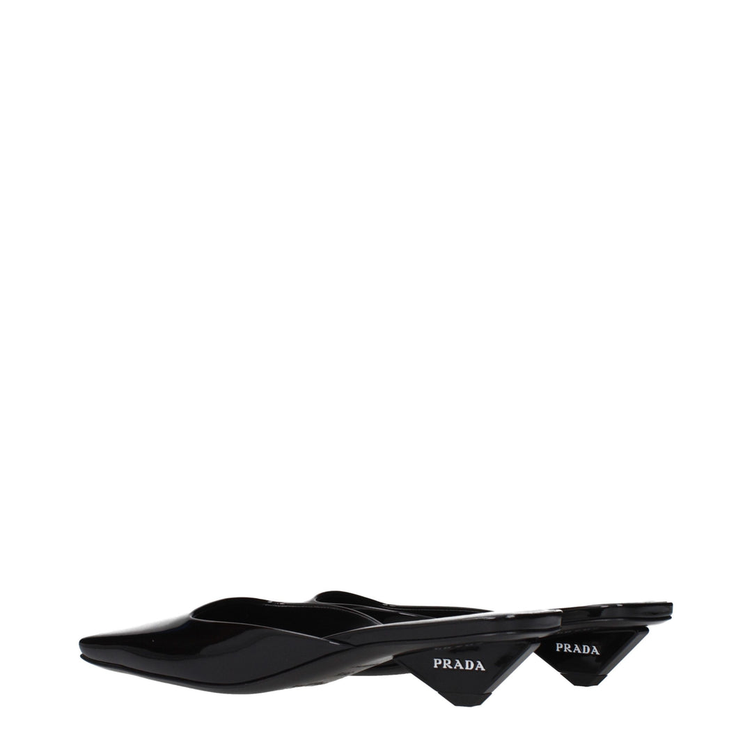 Black Leather Flat Sandals Prada