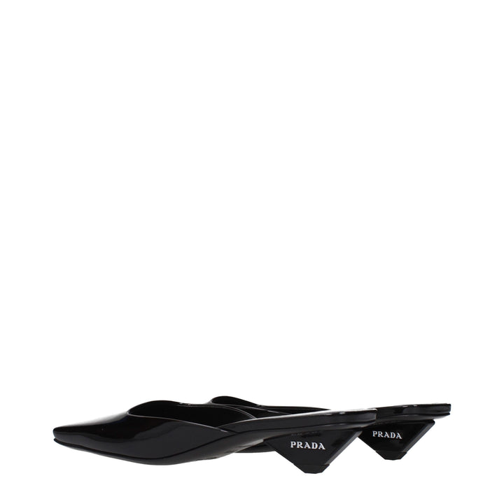 Black Leather Flat Sandals Prada