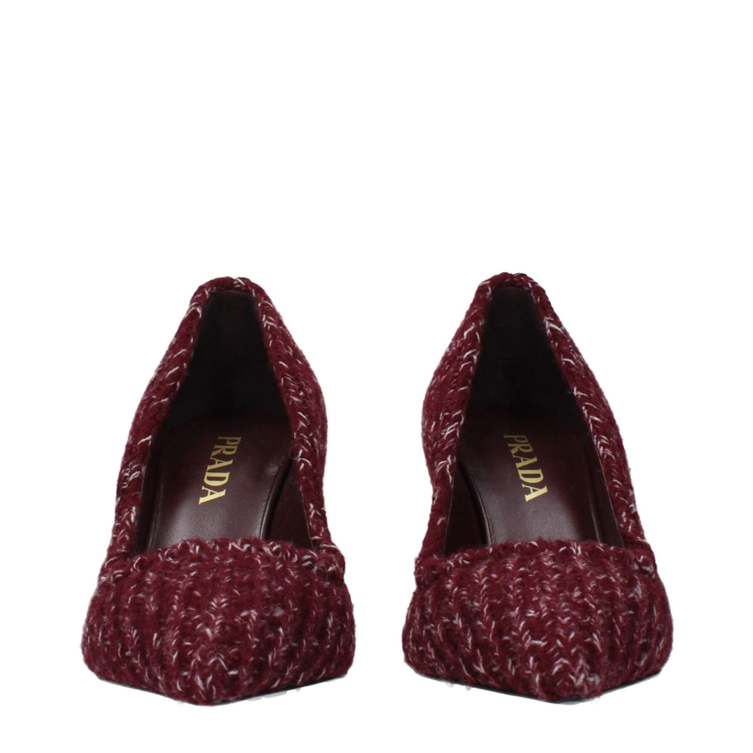 Red Fabric Mid Heel Pumps Prada