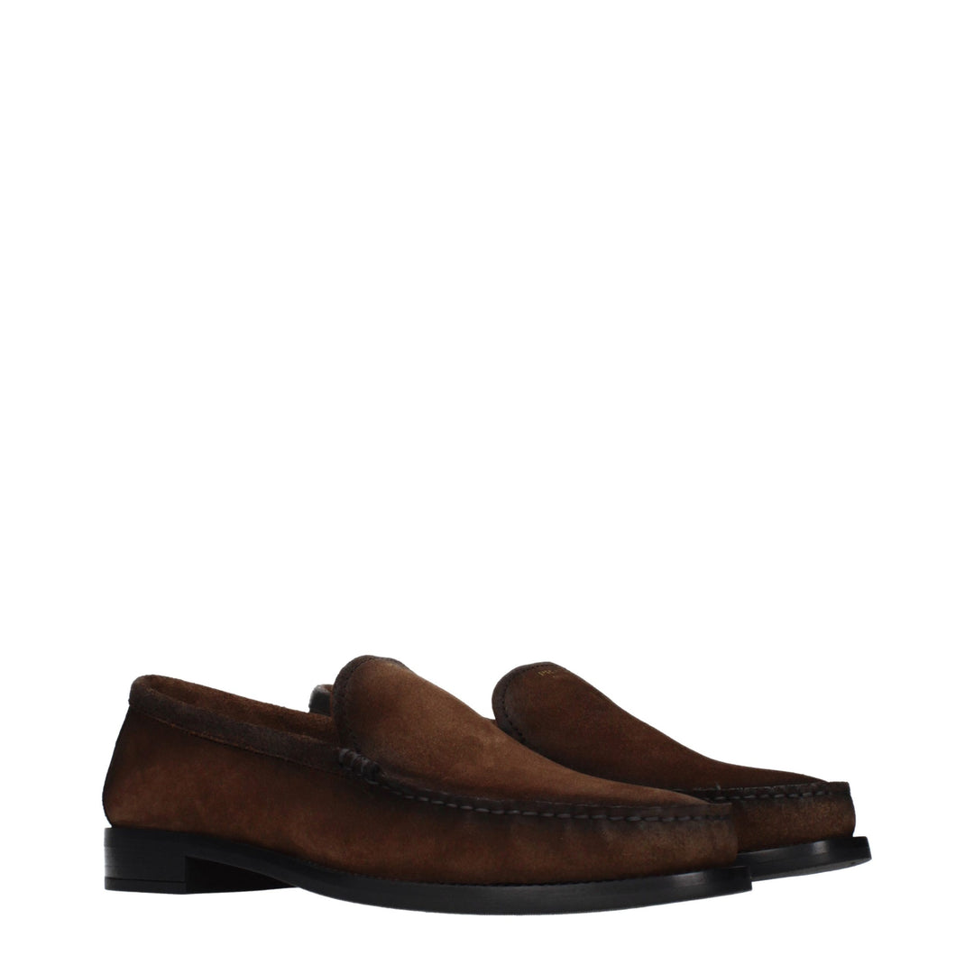 Brown Leather Slip-On Loafers Prada