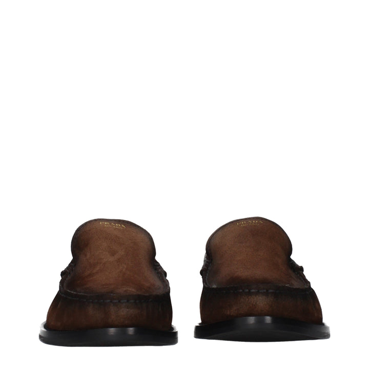 Brown Leather Slip-On Loafers Prada
