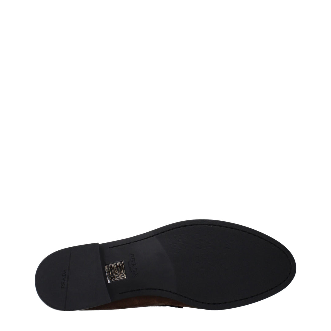 Brown Leather Slip-On Loafers Prada