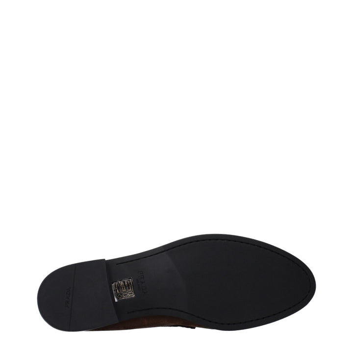 Brown Leather Slip-On Loafers Prada