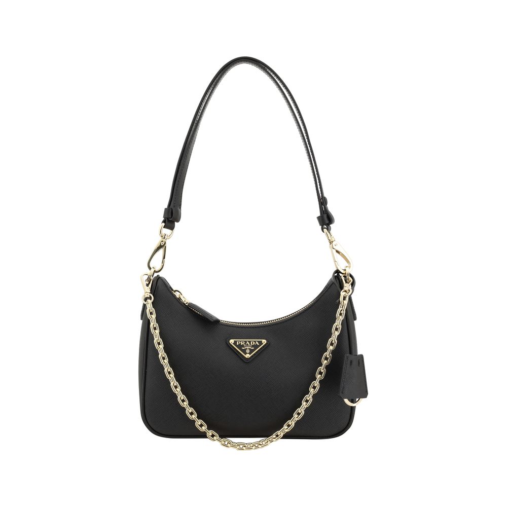 Black Calf Leather Bos Taurus Shoulder Bag Prada