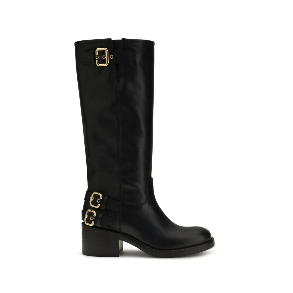 Black Calf Leather Bos Taurus Flat Boots Chloé