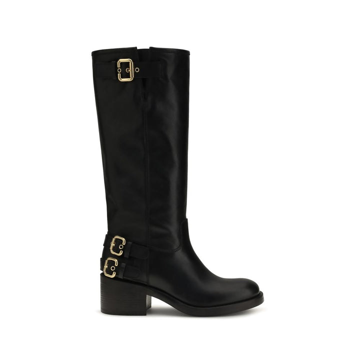 Black Calf Leather Bos Taurus Flat Boots Chloé