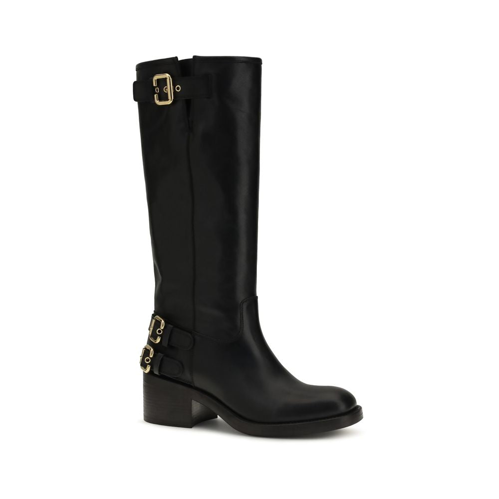 Black Calf Leather Bos Taurus Flat Boots Chloé