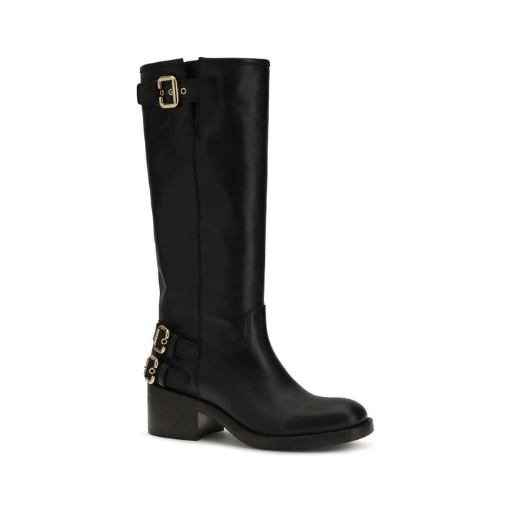 Black Calf Leather Bos Taurus Flat Boots Chloé