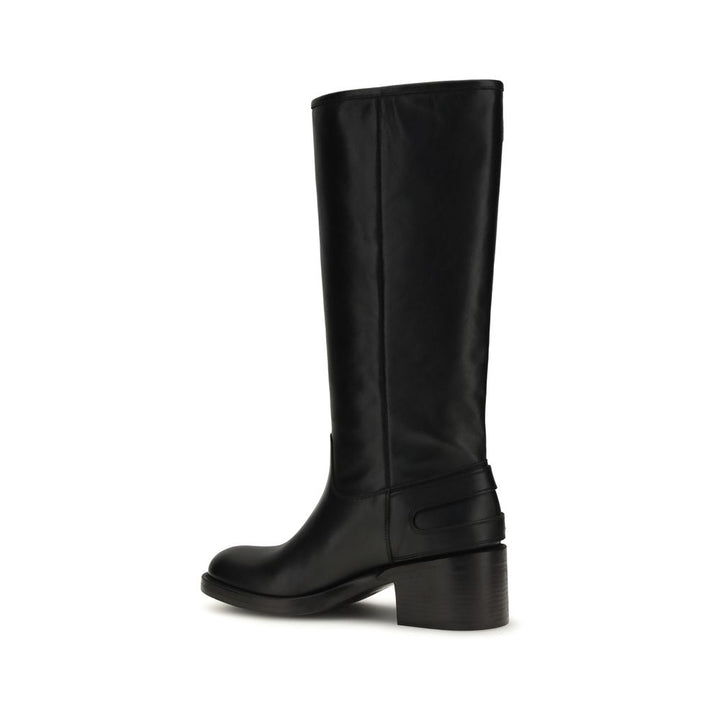 Black Calf Leather Bos Taurus Flat Boots Chloé