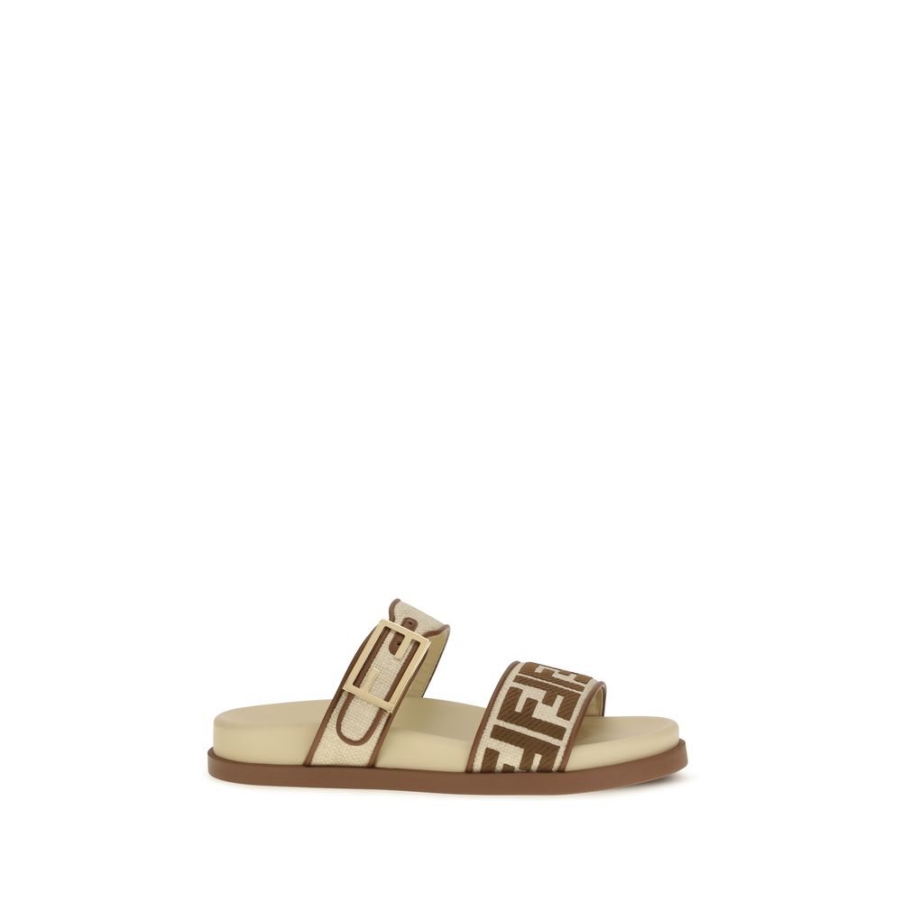 Brown Raffia Flat Sandals Fendi