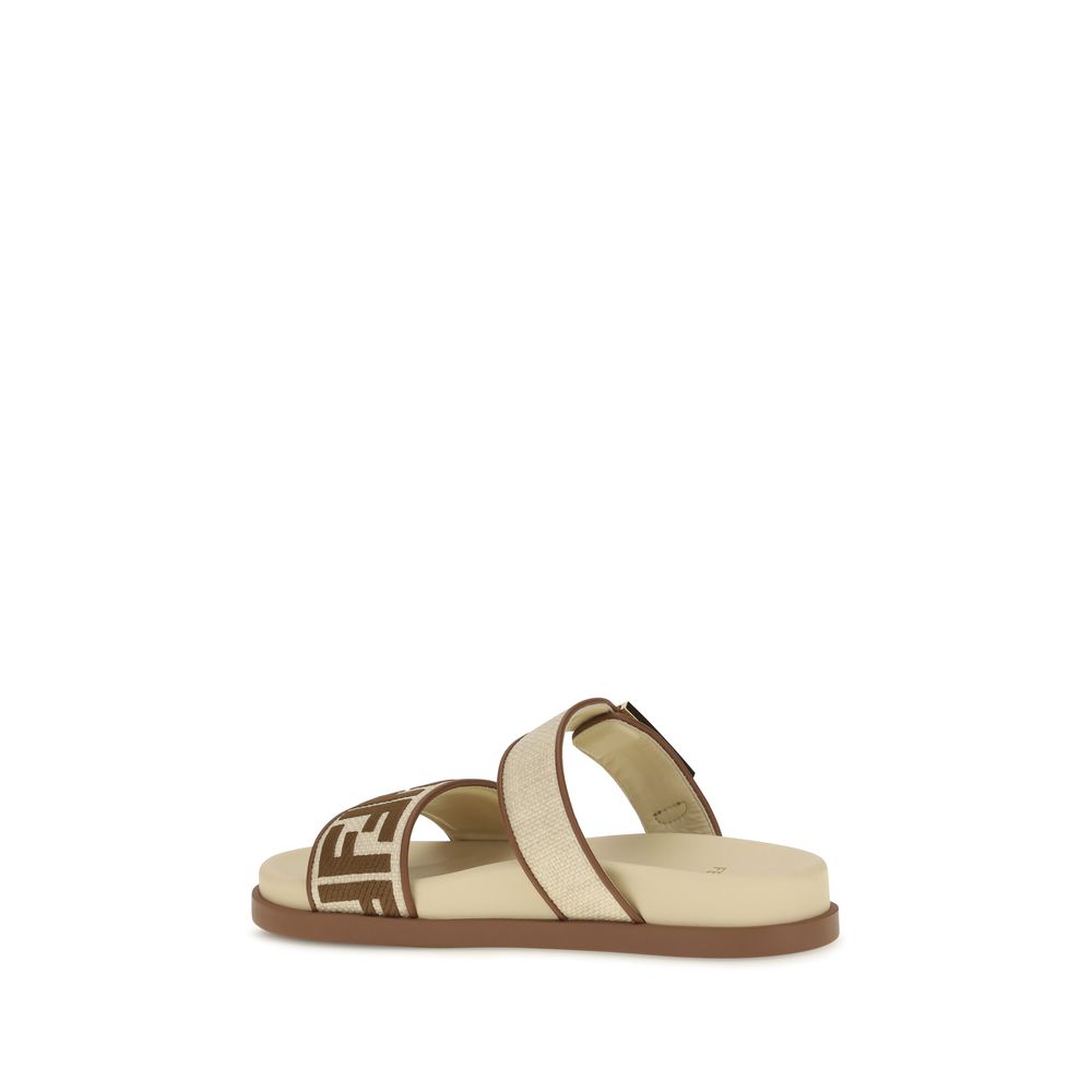 Brown Raffia Flat Sandals Fendi